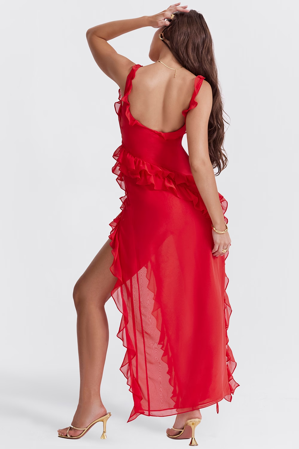 Cherry Ruffle Maxi Elbise