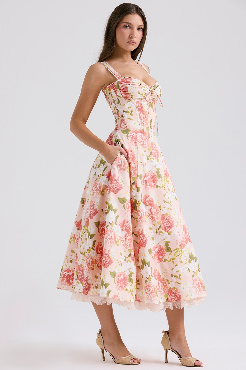 Amoura Floral Midi Elbise