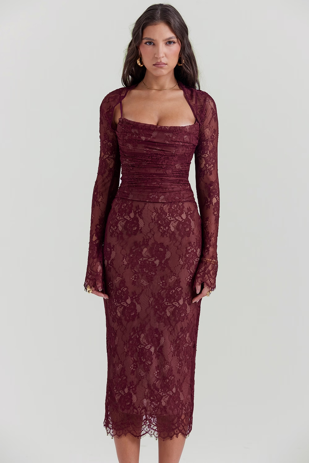 Wine Blossom Elegance Maxi Elbise