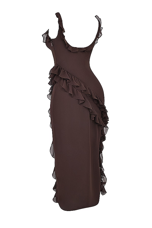 Cherry Ruffle Maxi Elbise